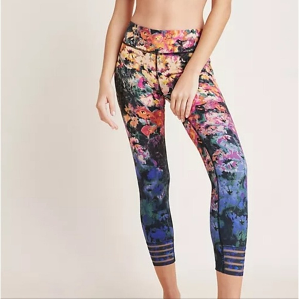 Free People Movement Floral Mesh Inset Cropped Leggings Multi Color OB582068